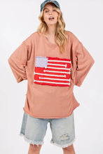 Dusty rose oversized sweatshirt with American flag patch and drop shoulder