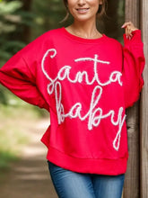 Red Santa Baby Letter Round Neck Long Sleeve Sweatshirt for Women