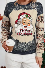Santa Graphic Leopard Dropped Shoulder Sweatshirt with Merry Christmas