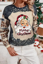 Santa Graphic Leopard Dropped Shoulder Sweatshirt with Merry Christmas