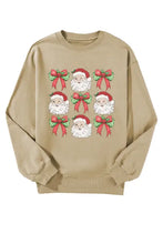 Beige Santa graphic round neck long sleeve sweatshirt with Christmas bows