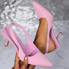 Pink Satin Slingback Heels with Rhinestone Accents in Various Sizes