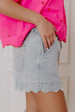 Light blue scalloped hem denim shorts
