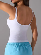 Nike scoop neck active tank with detachable chest pads, white ribbed thin straps