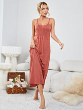 Sleeveless Scoop Neck Pleated Maxi Nightgown in Coral Rust