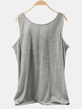 A soft heather gray scoop neck wide strap tank top with a relaxed fit and rounded neckline in breathable fabric