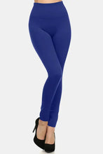 Blue seamless high waist fleece leggings with lining