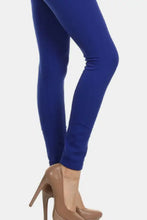 Blue seamless high waist fleece leggings with nude heels