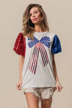 Sequin American Flag Bow T Shirt for Women OFF WHITE
