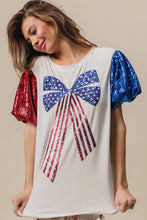 Sequin American Flag Bow T Shirt for Women
