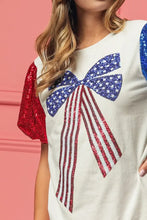Sequin American Flag Bow T Shirt for Women Woman T Shirts