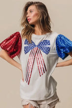 Sequin American Flag Bow T Shirt for Women Woman T Shirts
