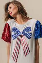 Sequin American Flag Bow T Shirt for Women Woman T Shirts