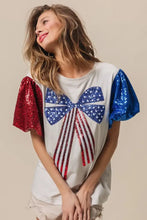 Sequin American Flag Bow T Shirt for Women Woman T Shirts