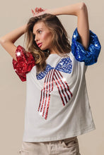 Sequin American Flag Bow T Shirt for Women