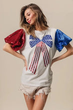 Sequin American Flag Bow T Shirt for Women Woman T Shirts