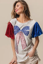 Sequin American Flag Bow T Shirt for Women Woman T Shirts