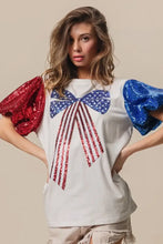 Sequin American Flag Bow T Shirt for Women Woman T Shirts
