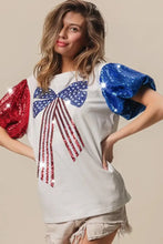 Sequin American Flag Bow T Shirt for Women Woman T Shirts