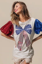 Sequin American Flag Bow T Shirt for Women
