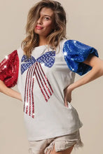 Sequin American Flag Bow T Shirt for Women Woman T Shirts
