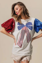 Sequin American Flag Bow T Shirt for Women Woman T Shirts