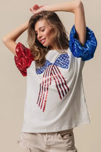 Sequin American Flag Bow T Shirt for Women Woman T Shirts