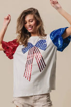 Sequin American Flag Bow T Shirt for Women Woman T Shirts