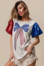 Sequin American Flag Bow T Shirt for Women Woman T Shirts