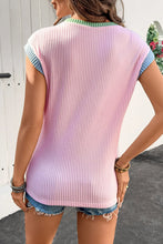 Sequin American Flag Pink Ribbed Sleeveless Top for Women