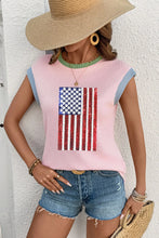 Sequin American Flag Pink Ribbed Sleeveless Top for Women