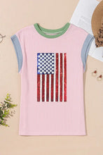 Sequin American Flag Pink Ribbed Sleeveless Top for Women Woman T Shirts