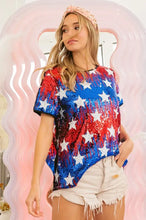 Sequin American Theme Star Pattern Top for Women Woman T Shirts