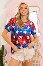 Sequin American Theme Star Pattern Top for Women Woman T Shirts