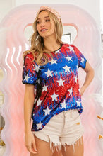Sequin American Theme Star Pattern Top for Women Woman T Shirts
