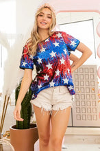 Sequin American Theme Star Pattern Top for Women Woman T Shirts