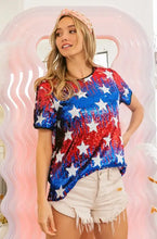 Sequin American Theme Star Pattern Top for Women Woman T Shirts