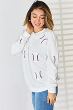 Sequin Baseball Round Neck Dropped Shoulder Sweatshirt Woman Sweatshirts