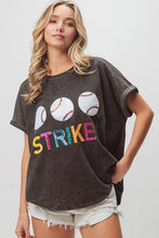 Sequin Baseballs Strike Washed Short Sleeve Graphic Tee for Women