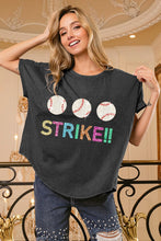 Sequin Baseballs Strike Washed Short Sleeve Graphic Tee for Women