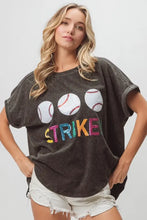 Sequin Baseballs Strike Washed Short Sleeve Graphic Tee for Women Woman T Shirts