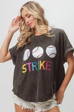 Sequin Baseballs Strike Washed Short Sleeve Graphic Tee for Women Woman T Shirts
