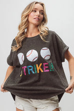 Sequin Baseballs Strike Washed Short Sleeve Graphic Tee for Women