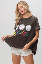 Sequin Baseballs Strike Washed Short Sleeve Graphic Tee for Women Woman T Shirts