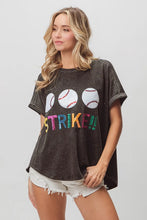 Sequin Baseballs Strike Washed Short Sleeve Graphic Tee for Women