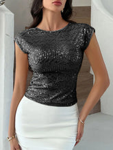 Sequin Cap Sleeve Backless Top for Women Black