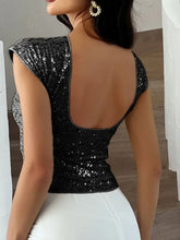 Sequin Cap Sleeve Backless Top for Women Woman T Shirts