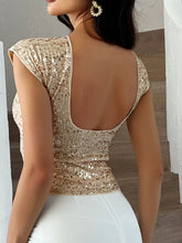 Sequin Cap Sleeve Backless Top for Women