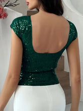 Sequin Cap Sleeve Backless Top for Women Woman T Shirts