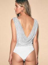 Sequin Embellished V Neck Bodysuit for Women
